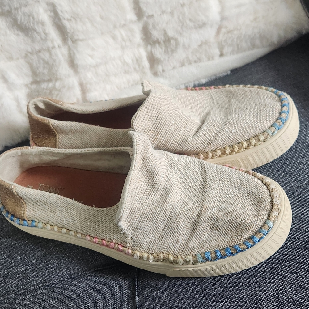 TOMS Beige Slip-On Shoes with Colorful Trim